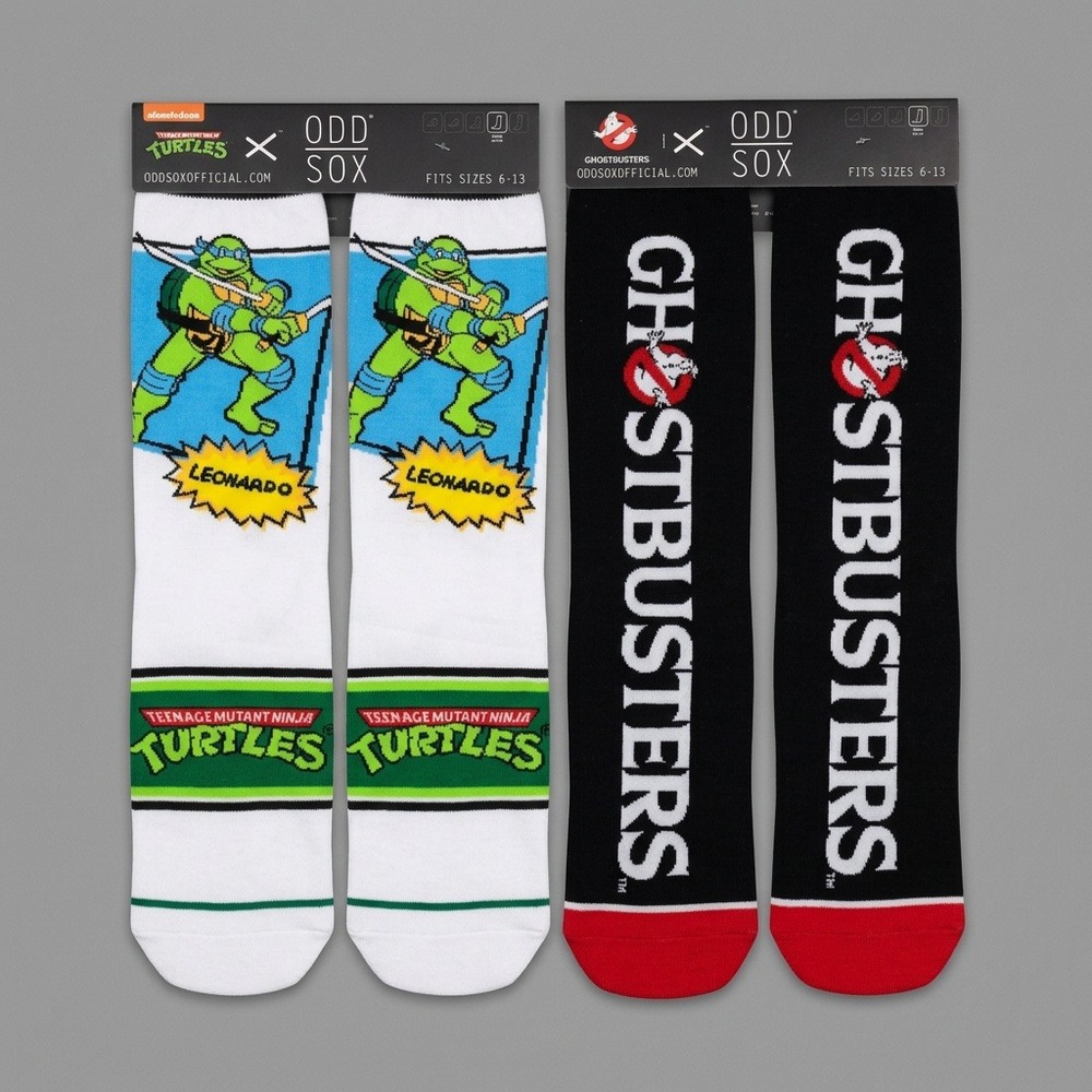 Odd Sox Teenage Mutant Ninja Turtles Leonardo & Ghostbusters Men Crew Socks Lot